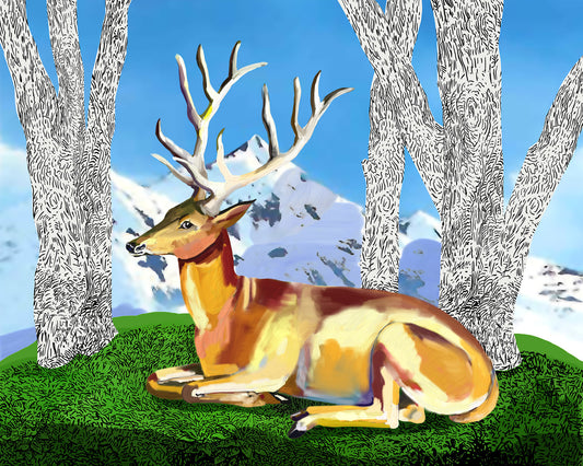 Deer Reflecting on Mountain